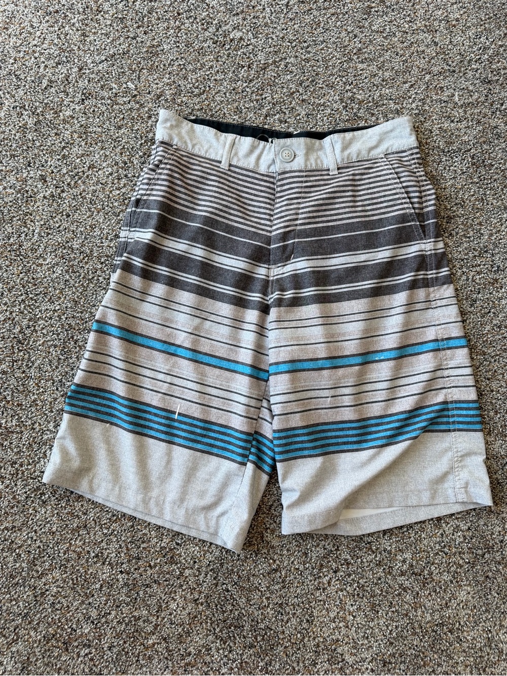 OP Ocean Pacific Flex 4 Way Stretch Board Shorts Mens 28 Gray Blue Striped